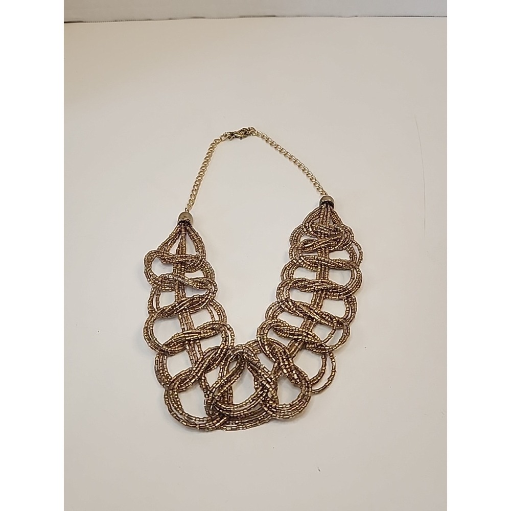 Vintage Goldtone Woven Statement Necklace Seed Bead‎ Multi Strand 24" Adjustable